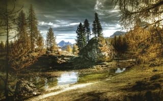 Картинка Antelao Dolomiti Mountain Re, небо, Италия, природа, горы, federa, Bergsee, домик, осень, альпийский, облака, озеро