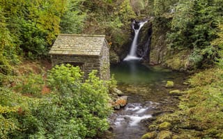 Картинка Rydal Mount, Lake District, Rydal Hall, водопад, лес, пейзаж, Cumbria, природа, Grotto waterfall, деревья