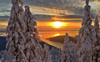 Картинка зима, Закат с видом на Тихий океан с горы Кипарис, океан, горы, Канада, небо, пейзаж, Ванкувер
