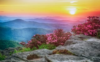 Картинка Гора Хоксбилл, закат, Соединенные Штаты Америки, Моргантон, пейзаж, Северная Каролина