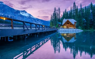 Картинка Emerald Lake, Canada, Изумрудное озеро, Yoho National Park, Канада, Национальный парк Йохо, пейзаж, сумерки
