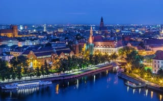 Картинка Вроцлав, город, ночные города, ночь, иллюминация, Польша