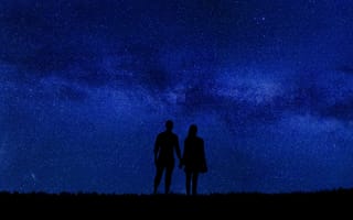 Обои пара, вселенная, лунный, мистический, космос, ночь, романтические, человек, парень, луна, ночное небо, небо