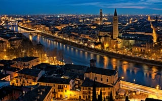 Картинка Verona, огни, Верона, ночные города, ночь, иллюминация, Италия