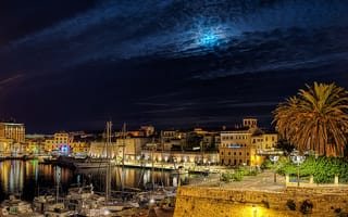 Картинка Alghero, ночные города, Сардиния, Италия, город, ночь