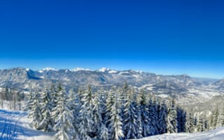 Картинка Зимняя панорама долины Кайзер и горы Кайзер вблизи Куфштайн, природа, зима, Австрия, деревья, сугробы, Тироль, снег, пейзаж, панорама