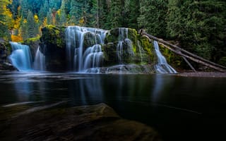 Обои Waterfall in Washington State, природа, пейзаж, Columbia River, Lower Lewis River Falls, лес деревья, водопад, скалы