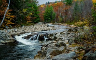 Обои осень, водопад, лес, скалы, природа, река, камни, деревья, пейзаж