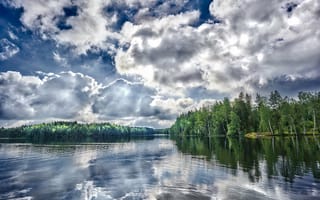 Картинка Finland, пейзаж, отражение, озеро, деревья, природа, небо, лес