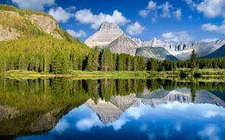 Картинка lake Josephine, пейзаж, горы, Glacier National Park, деревья, озеро
