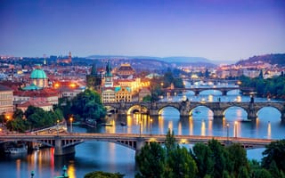 Обои Прага, Чешская Республика, Пражский град, дома, Чехия, Река Влтава, Prague, город, Czech Republic, Карлов мост, мосты, иллюминация
