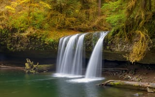 Картинка водопад, пейзаж, осень, природа, лес, деревья, течение