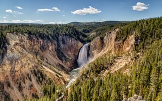 Картинка Lower Yellowstone River Falls, United States, водопад, Yellowstone National Park, Wyoming, пейзаж
