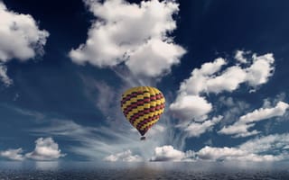 Картинка hot air balloon, clouds, reflection