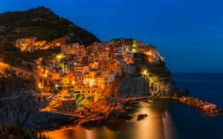 Картинка город, Cinque Terre, ночь