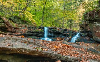 Картинка водопад, осень, осенние листья