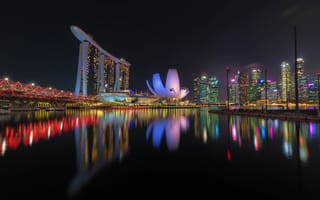 Картинка ночной город, сингапур, освещение