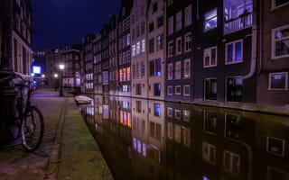 Картинка Амстердам, ночные города, Нидерланды