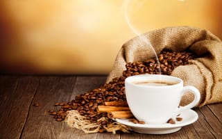 Картинка Кофе и мешок с кофейными зёрнами