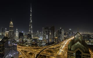 Картинка Дубай ОАЭ ночь, освещение, ночные города