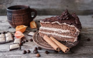 Картинка Кусок торта с шоколадным кремом