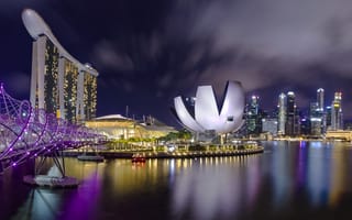 Обои Сингапур, панорама, ночной город
