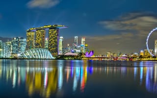 Картинка Сингапур, освещение, панорама
