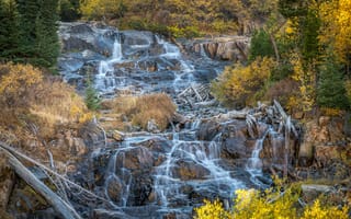 Картинка Водопад, пейзаж, осень листва