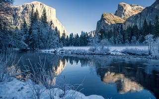 Картинка природа, снег, озеро