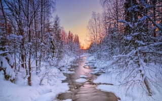 Картинка Frozen landscape in Sweden, река, зима