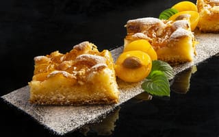 Картинка желтый, пирог, Elenawein, сливы, бисквит, сахарная пудра