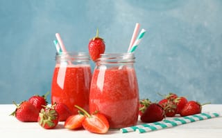 Картинка ягоды, клубника, баночки, напиток, Atlascompany, смузи