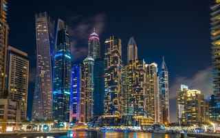 Картинка здания, UAE, Дубай Марина, Dubai Marina, дома, Dubai, ночной город, гавань, небоскрёбы, ОАЭ, Дубай