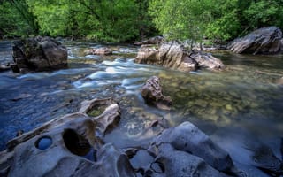 Картинка лес, камни, речка, Уэльс, Snowdonia