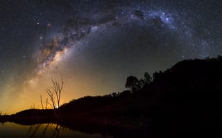 Картинка млечный путь, космос, деревья, звезды