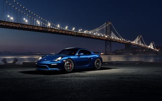Обои Porsche, Blue, Sport, Night, GT4, 911, Bridge, Car, Front