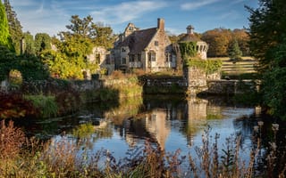 Картинка пейзаж, природа, пруд, замок, Англия, особняк, замок Скотни, сады, Scotney Castle, Кент