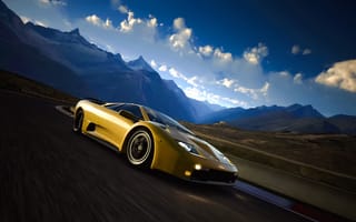 Картинка Lamborghini, дорога, пейзаж, ретро, суперкар, купе