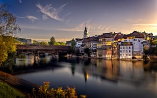 Картинка мост, Aare River, Река Ааре, Ольтен, Швейцария, Olten, река, дома, Switzerland, здания