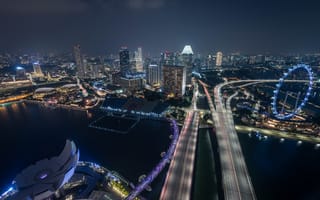 Картинка Singapore, Marina Bay, Big City Feeling, Night panorama