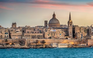 Картинка море, Мальта, Валетта, вечер, здания
