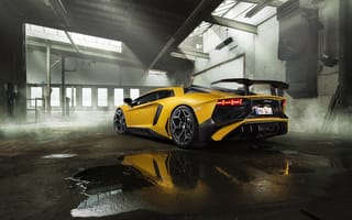Картинка Lamborghini, LP 750-4, задок, суперкар, выхлопы, желтый, спойлер, Novitec, SV, Aventador, Torado