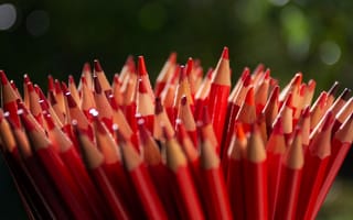 Картинка макро, свет, боке, зеленый, красный, карандаши, много