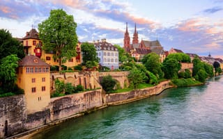 Картинка река, Швейцария, здания, Базель