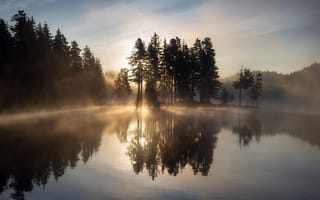 Картинка утро, озеро, туман