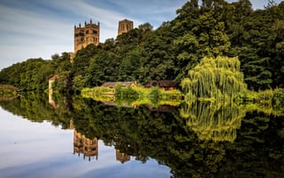 Картинка Cathedral, Reflections, river Wear, Durham