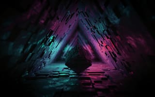 Картинка lights, dark, figure, tunnel, 3d cube, 3d
