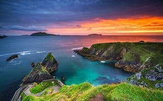 Картинка пейзаж, закат, скалы, природа, Ирландия, Ireland, горы, океан