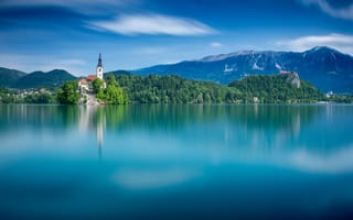 Картинка Lake Bled, водная гладь, Julian Alps, озеро, Блед, Бледское озеро, Словения, остров, Slovenia, Юлийские Альпы, Bled, горы