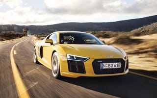 Картинка Audi, V10, speed, ауди, R8, road, машина, car, yellow